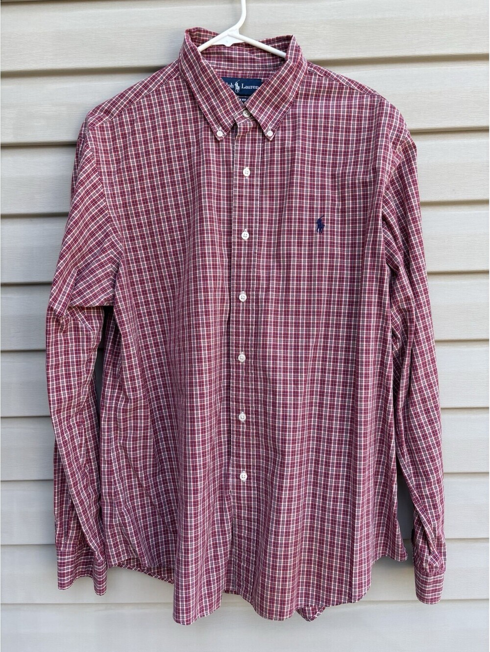 Ralph Lauren Shirt Mens XL Custom Red NavyPlaid Long Sleeve Button Down Pony